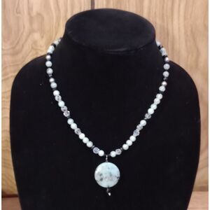 Natural Sesame Jasper Beaded .:* 17" Pendant Necklace *:. w/Lobster Clasp